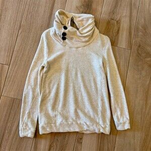 So Perla Sweatshirt Womens Small Beige Cowl Neck Pullover Buttons Zip